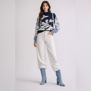 Glamour Navy and Cream Cowl Neck Sweater